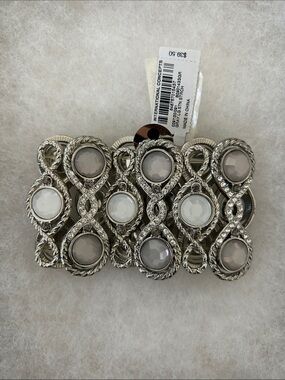 Macy's Silver-Tone Stretch Bracelet with Opalescent White Cabochons